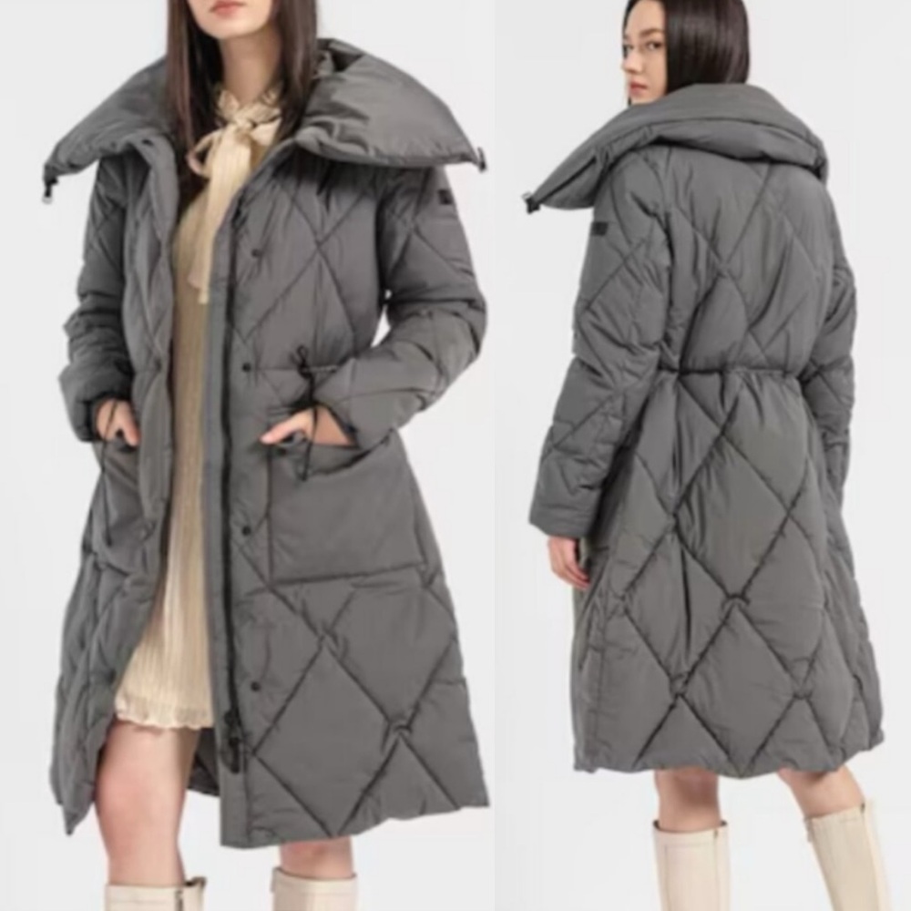 NWT DKNY Pillow Collar Diamond Quilt Long Puffer jacket with oversized - Picture 3 of 13